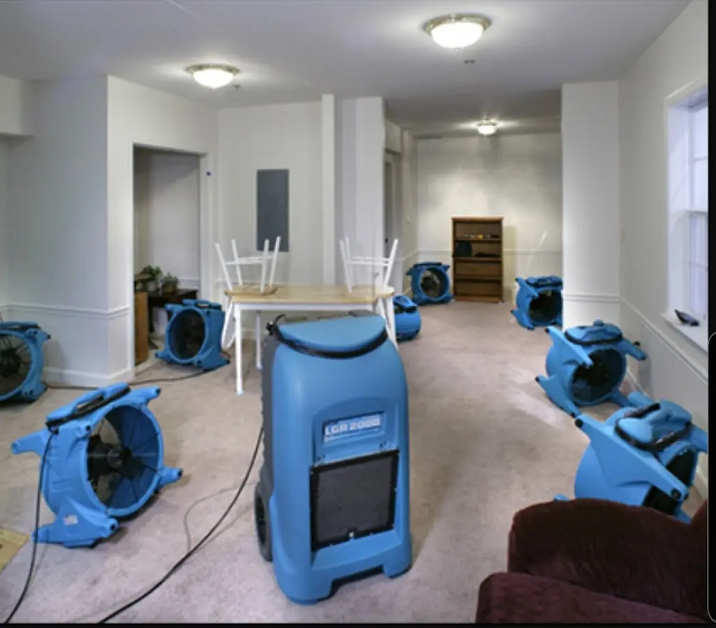 Air movers and dehumidifier setup for Water Damage Restoration in New Scotland
